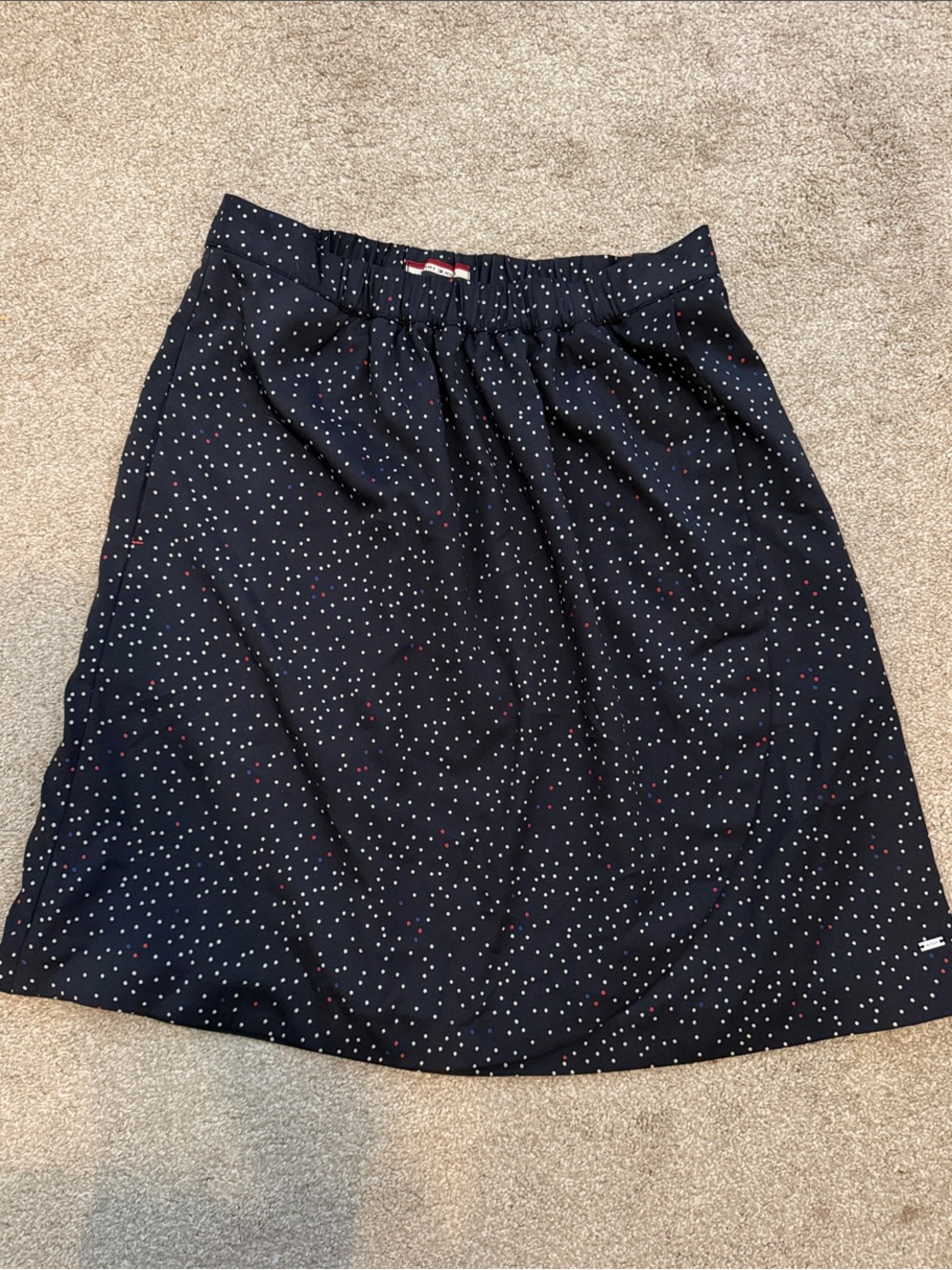 Tommy Hilfiger Navy A-Line Skirt with White and Red Dot Print